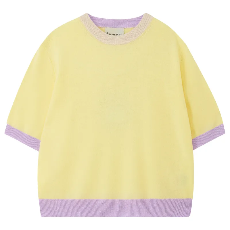 Cashmere Many Contrast T Shirt in Pale Yellow sold by Jumper 1234