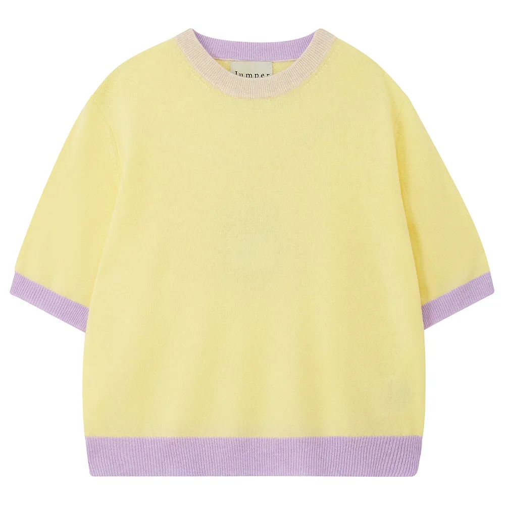 Cashmere Many Contrast T Shirt in Pale Yellow sold by Jumper 1234