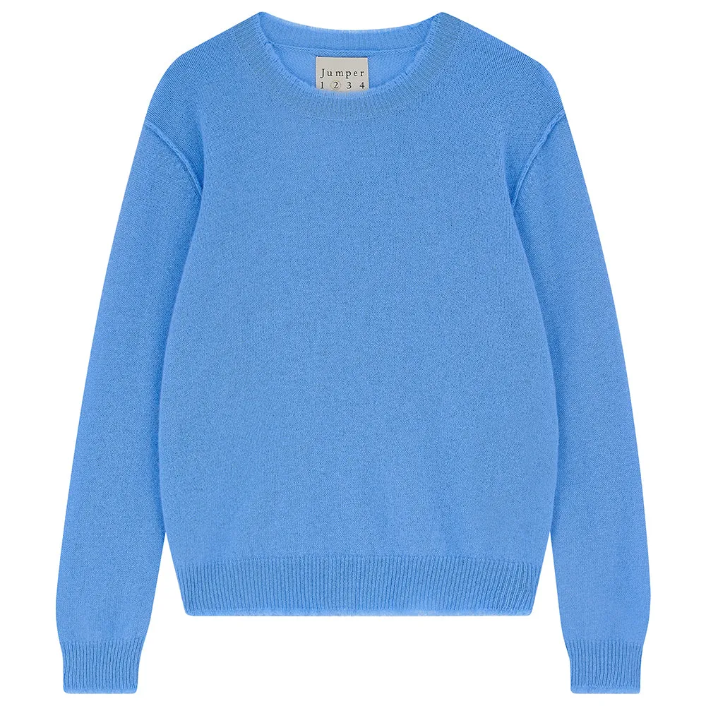 Cashmere Distressed Crew in Blue sold by Jumper 1234