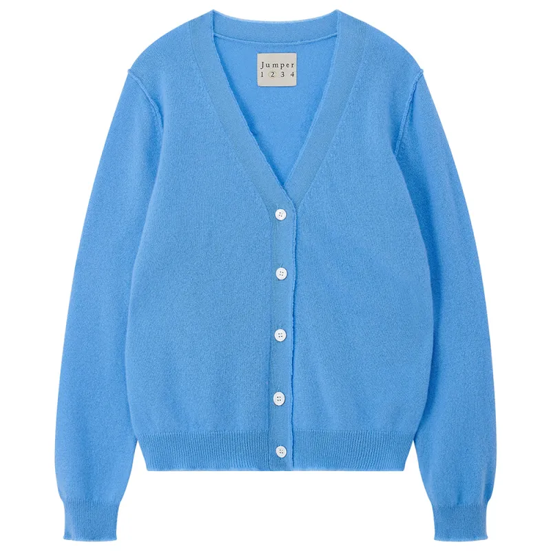 Cashmere Distressed Vee Cardigan in Blue sold by Jumper 1234
