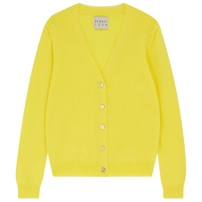 Cashmere Distressed Vee Cardigan in Yellow sold by Jumper 1234