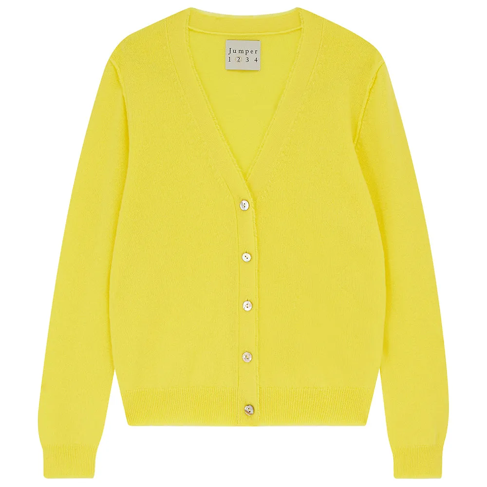 Cashmere Distressed Vee Cardigan in Yellow sold by Jumper 1234