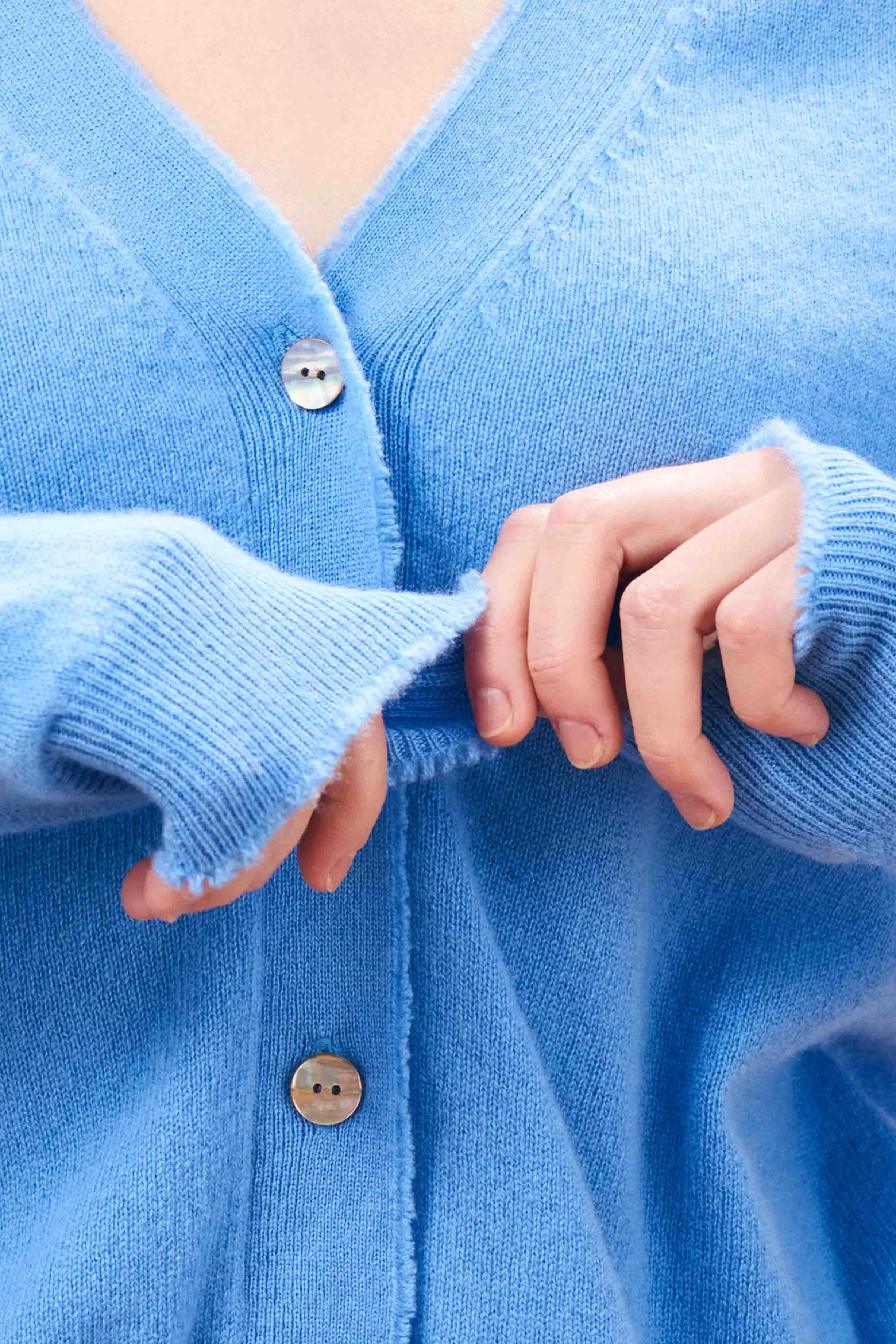 Cashmere Distressed Vee Cardigan in Yellow sold by Jumper 1234 product image thumbnail 3