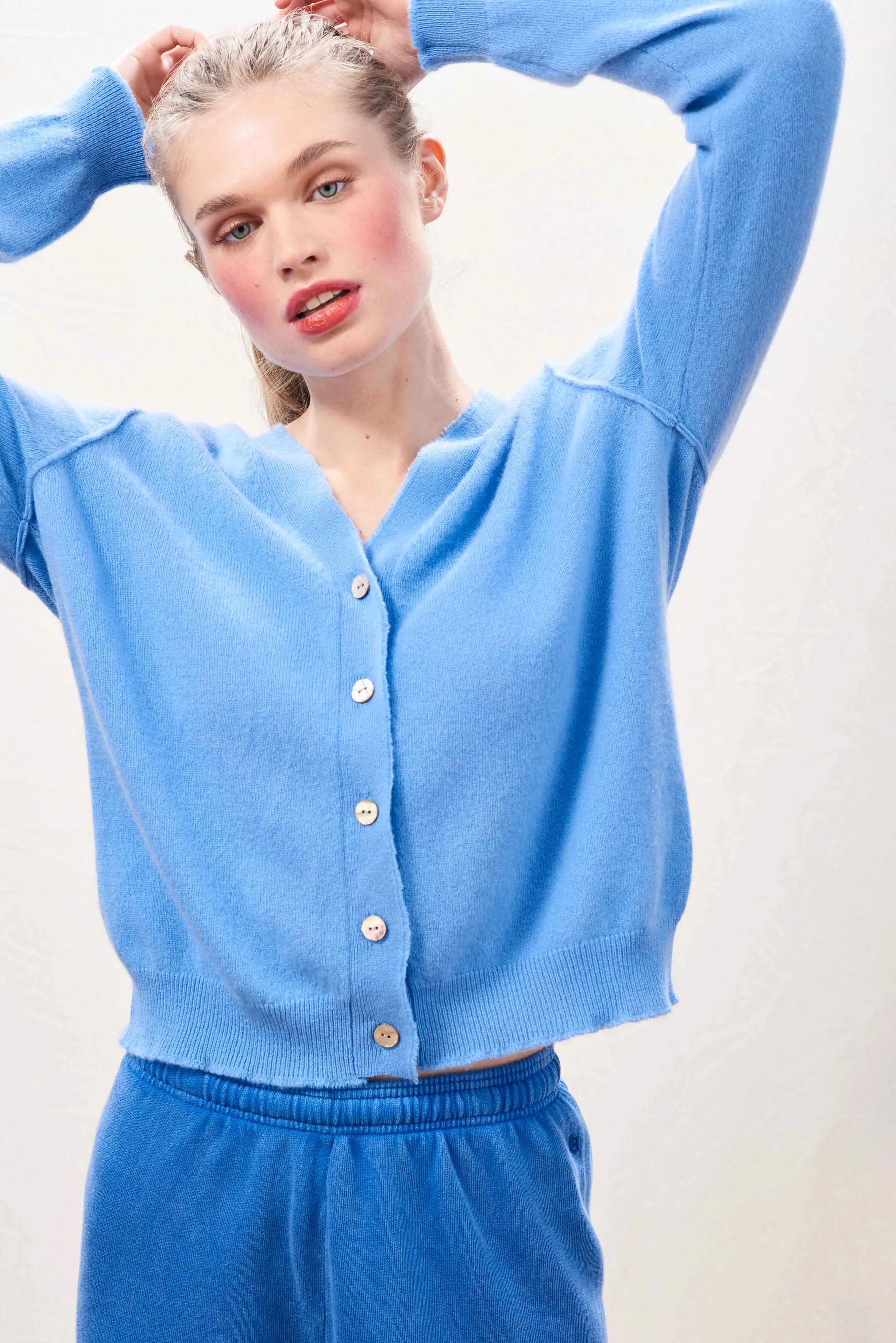 Cashmere Distressed Vee Cardigan in Navy sold by Jumper 1234 product image thumbnail 2