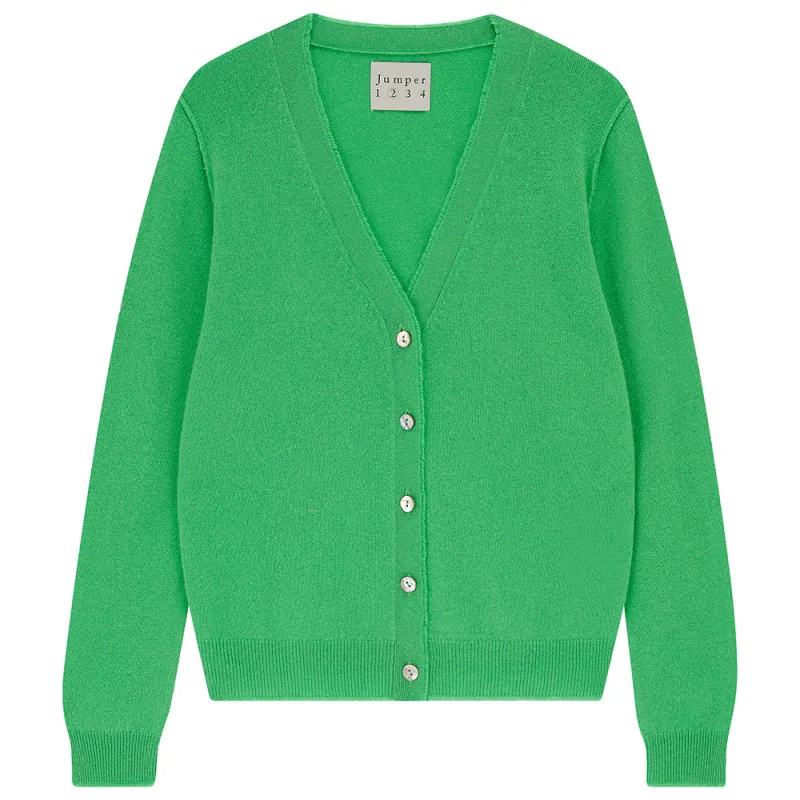 Cashmere Distressed Vee Cardigan in Green sold by Jumper 1234