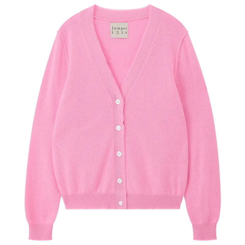 Cashmere Distressed Vee Cardigan in Pink sold by Jumper 1234