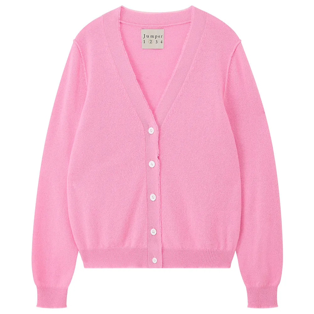 Cashmere Distressed Vee Cardigan in Pink sold by Jumper 1234