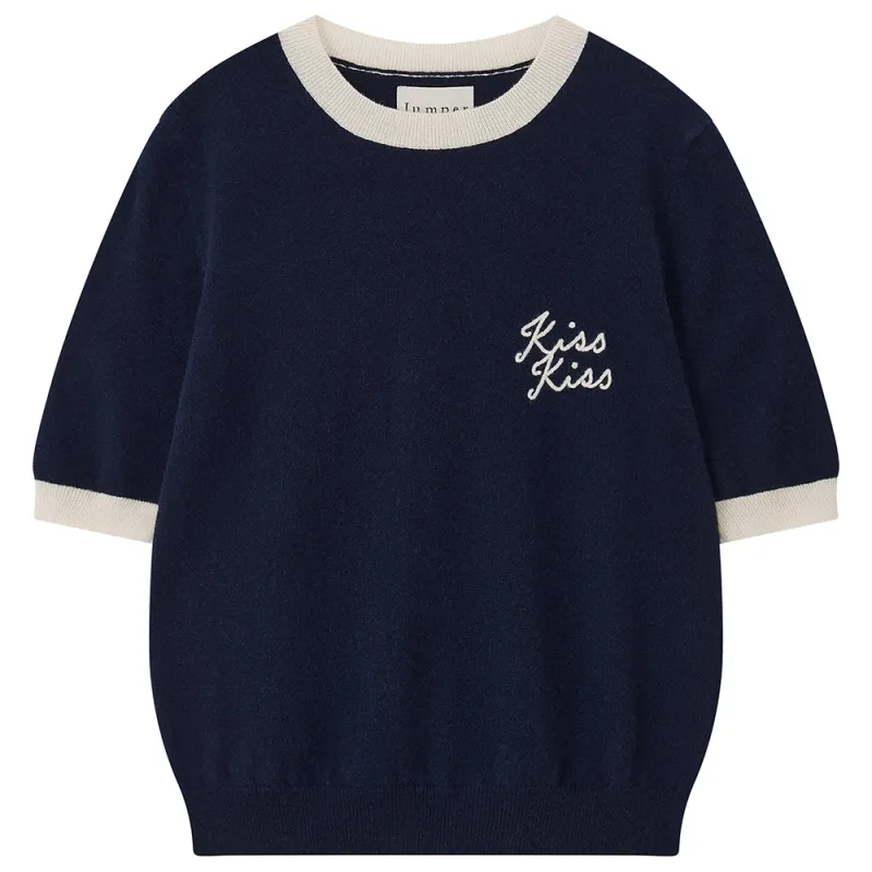 Cashmere Kiss Kiss Short Sleeve Crew in Navy made by Jumper 1234