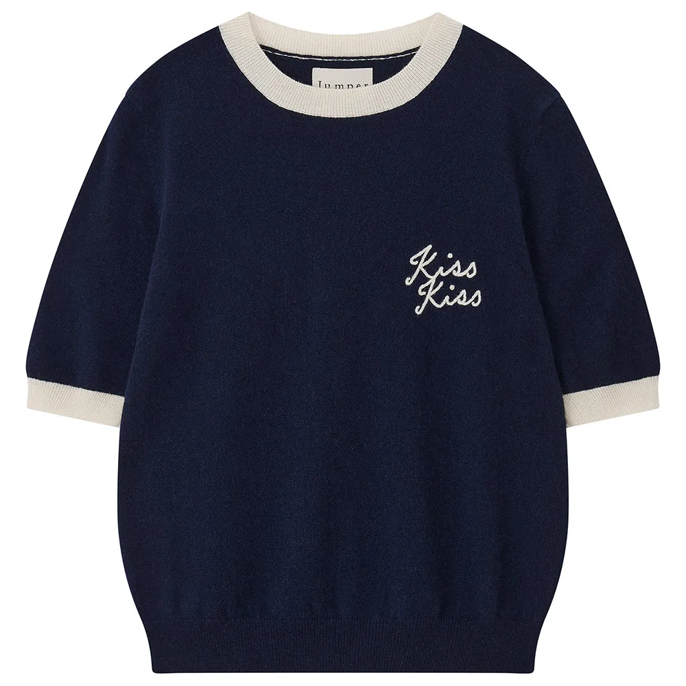 Cashmere Kiss Kiss Short Sleeve Crew in Navy sold by Jumper 1234