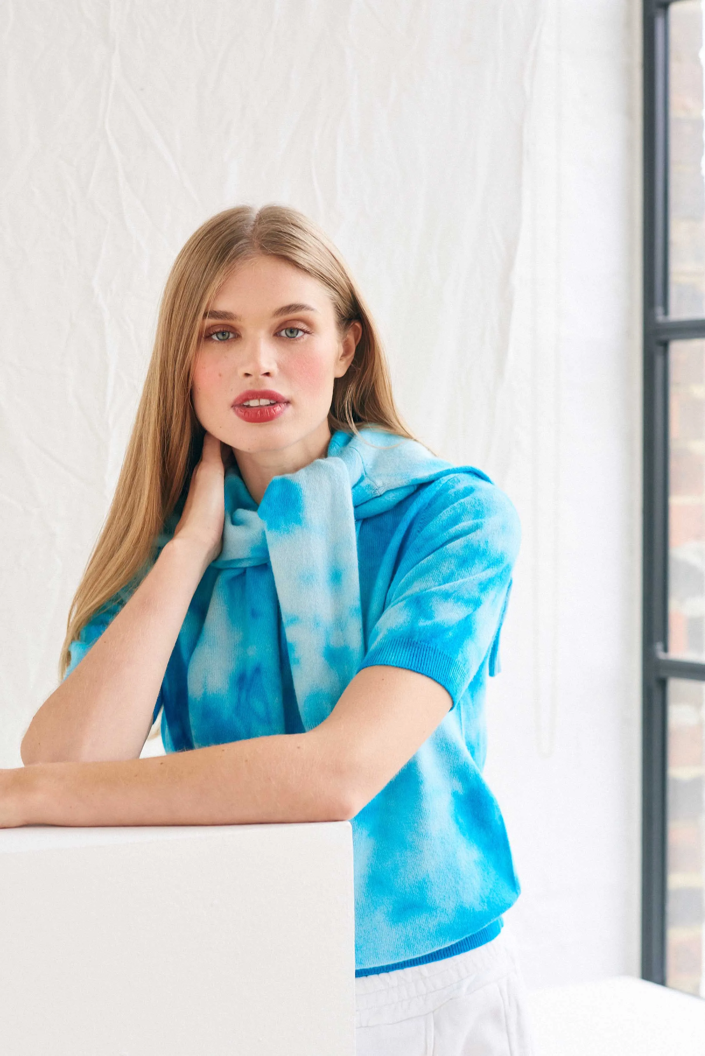 Cashmere Batik Short Sleeve Crew in Turquoise sold by Jumper 1234 product image thumbnail 3