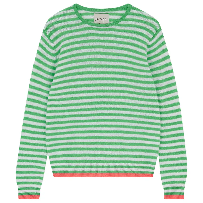 Cashmere Tipped Little Stripe Crew in Green made by Jumper 1234
