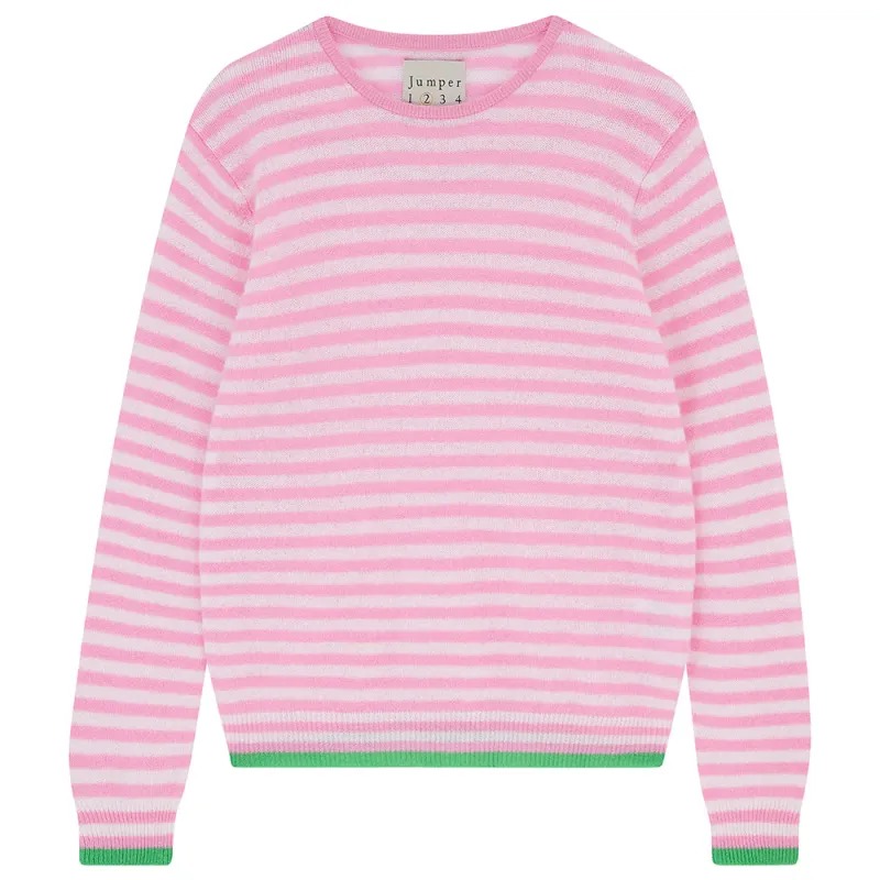 Cashmere Tipped Little Stripe Crew in Pink made by Jumper 1234
