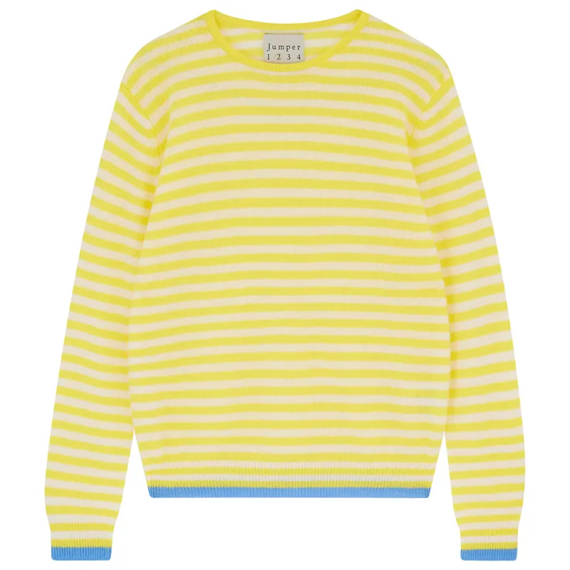 Cashmere Tipped Little Stripe Crew in Yellow sold by Jumper 1234