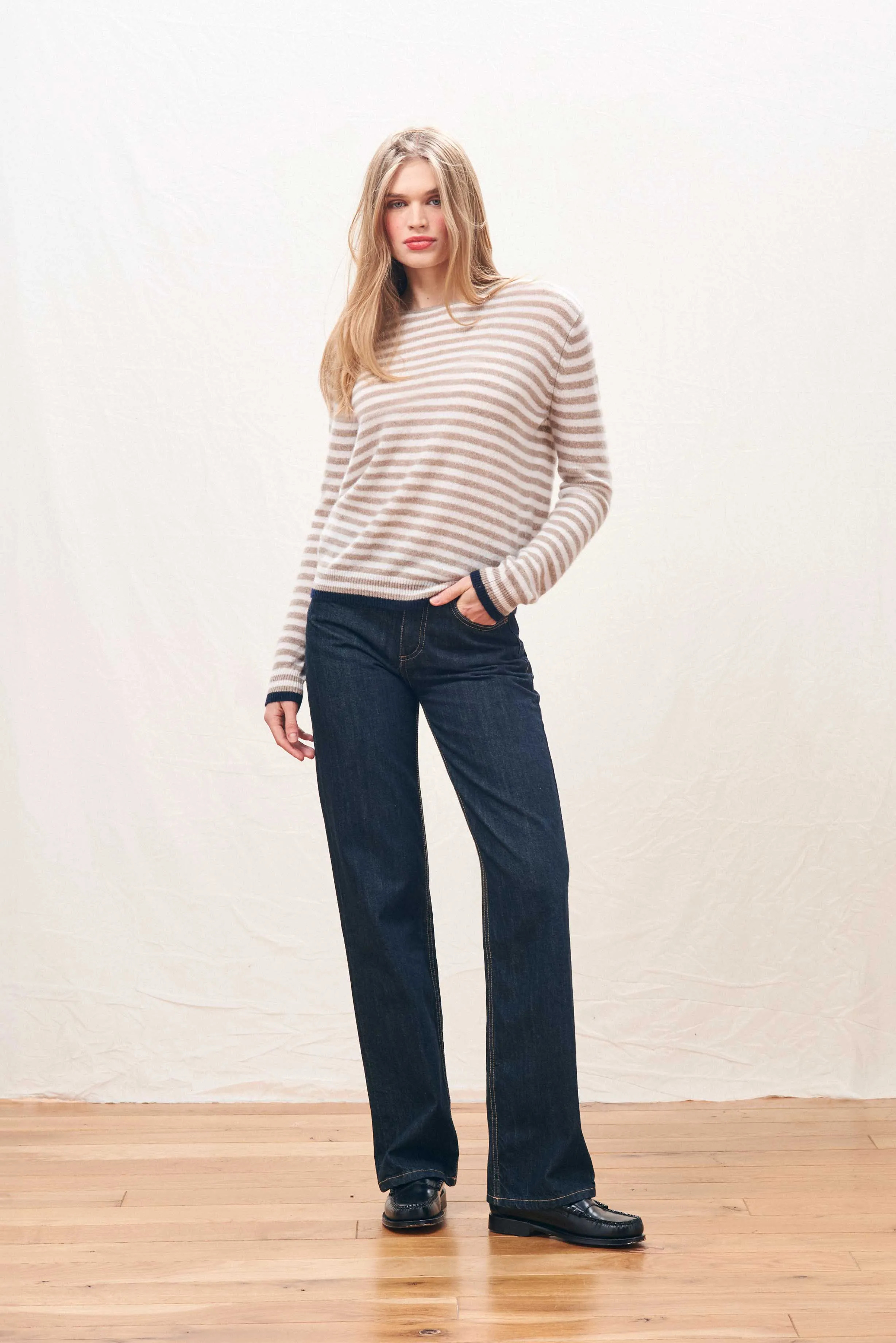 Cashmere Tipped Little Stripe Crew in Yellow sold by Jumper 1234 product image thumbnail 2
