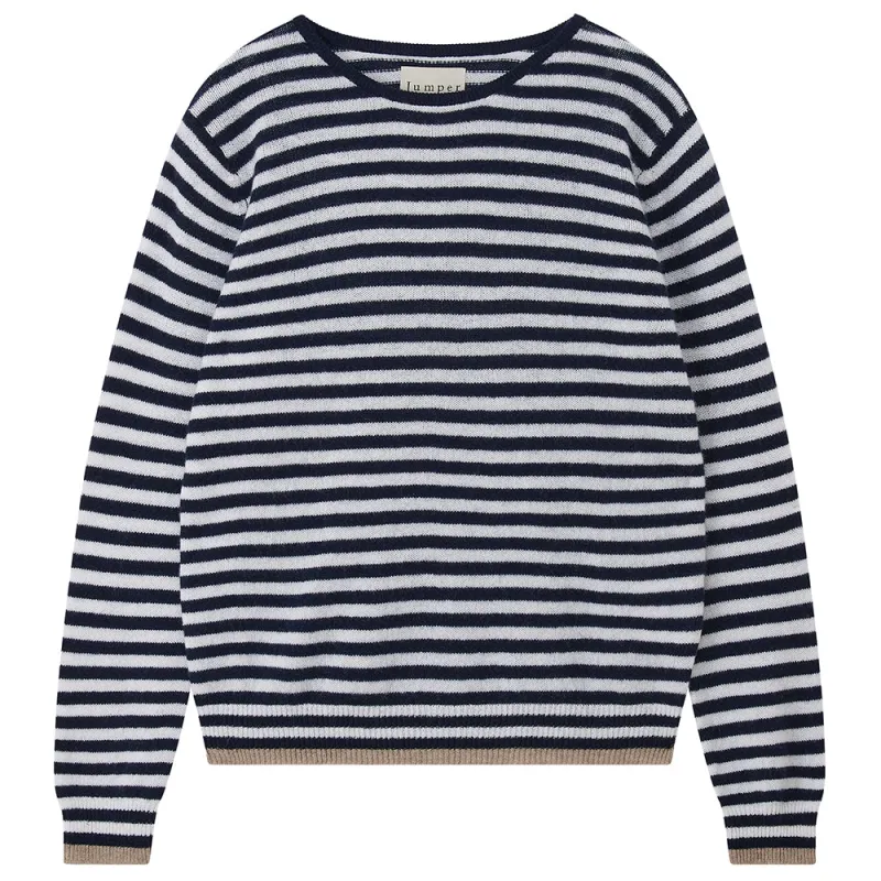 Cashmere Tipped Little Stripe Crew in Navy made by Jumper 1234