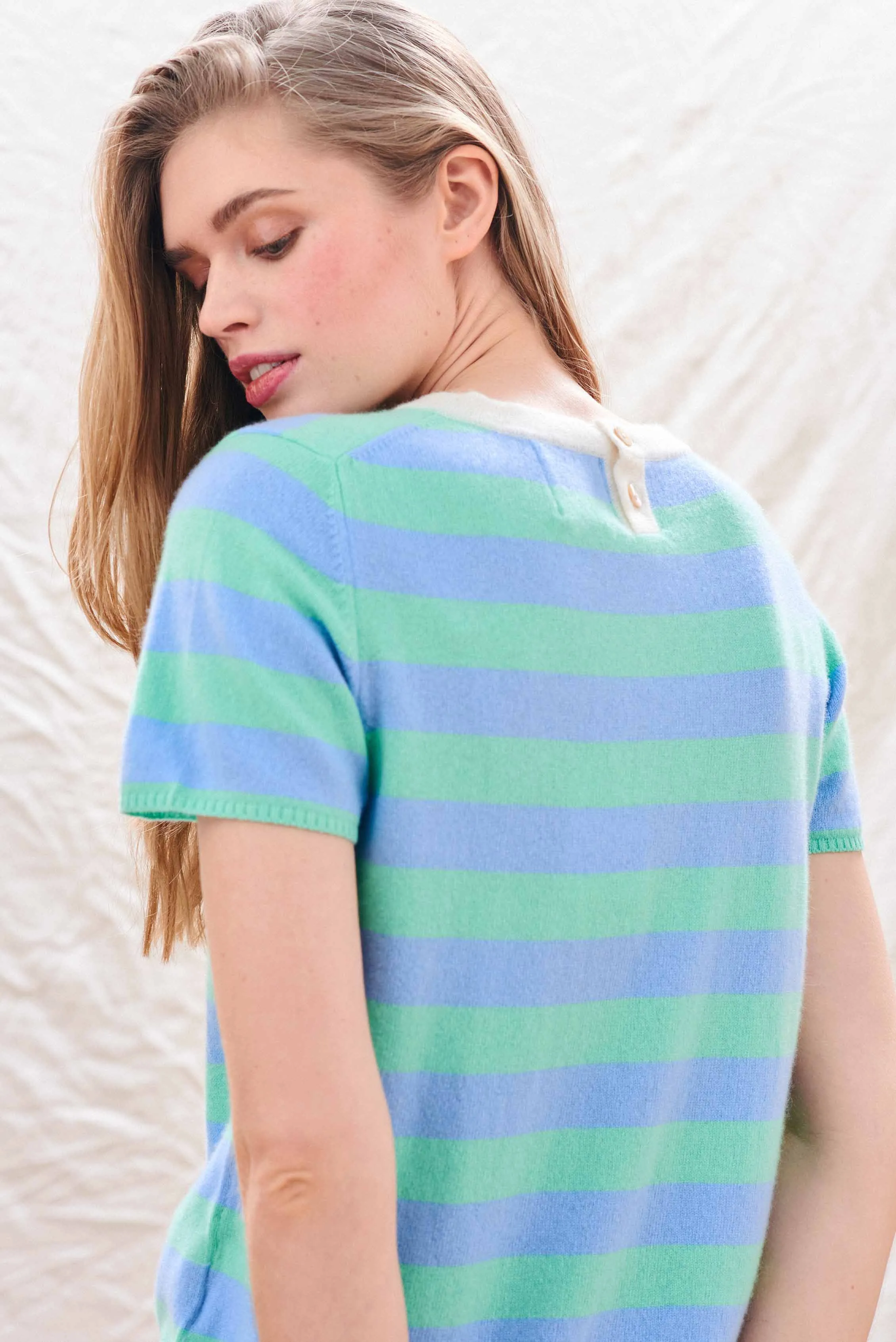 Cashmere Stripe T-Shirt in Blue and Green sold by Jumper 1234 product image thumbnail 3