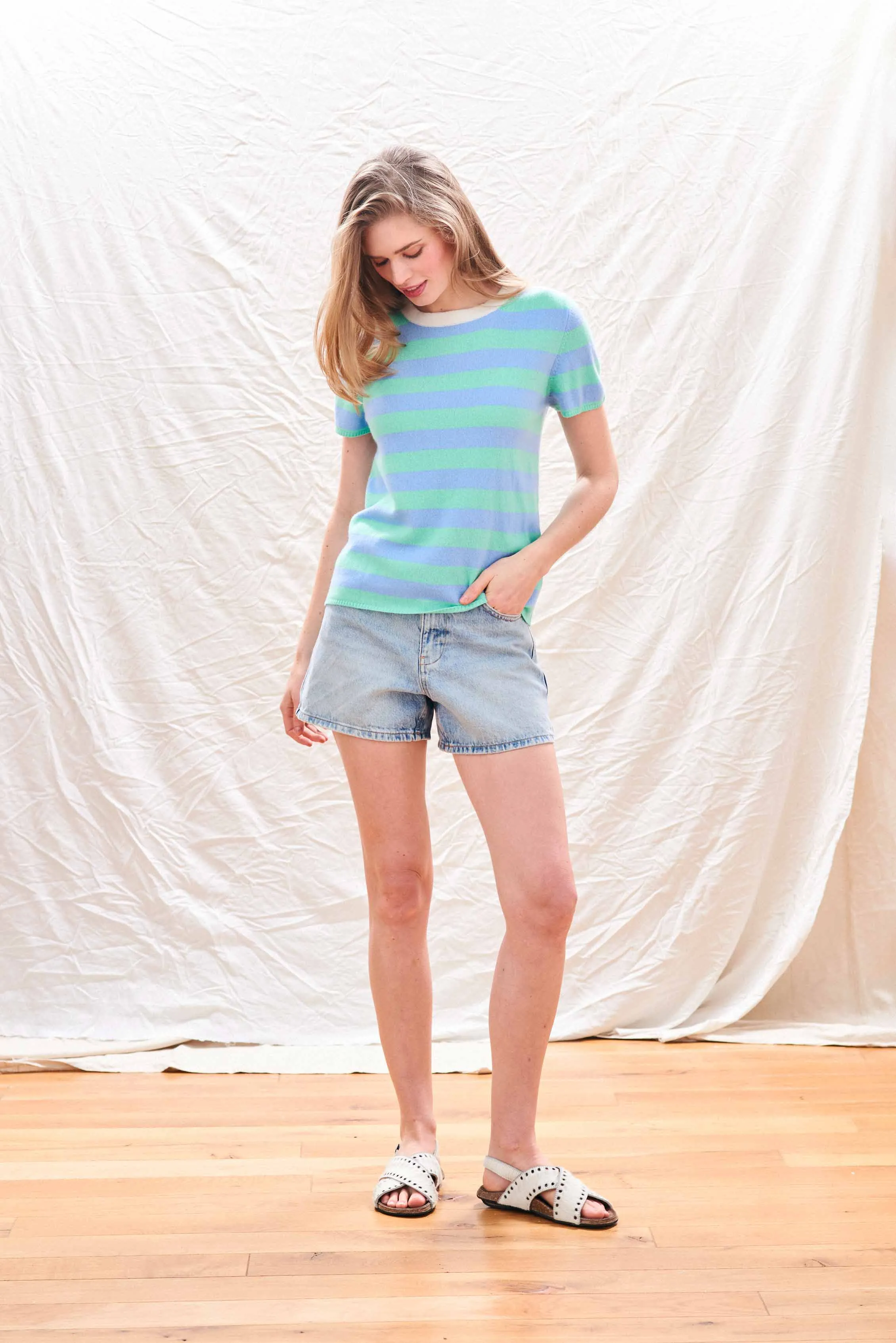 Cashmere Stripe T-Shirt in Blue and Green sold by Jumper 1234 product image thumbnail 2