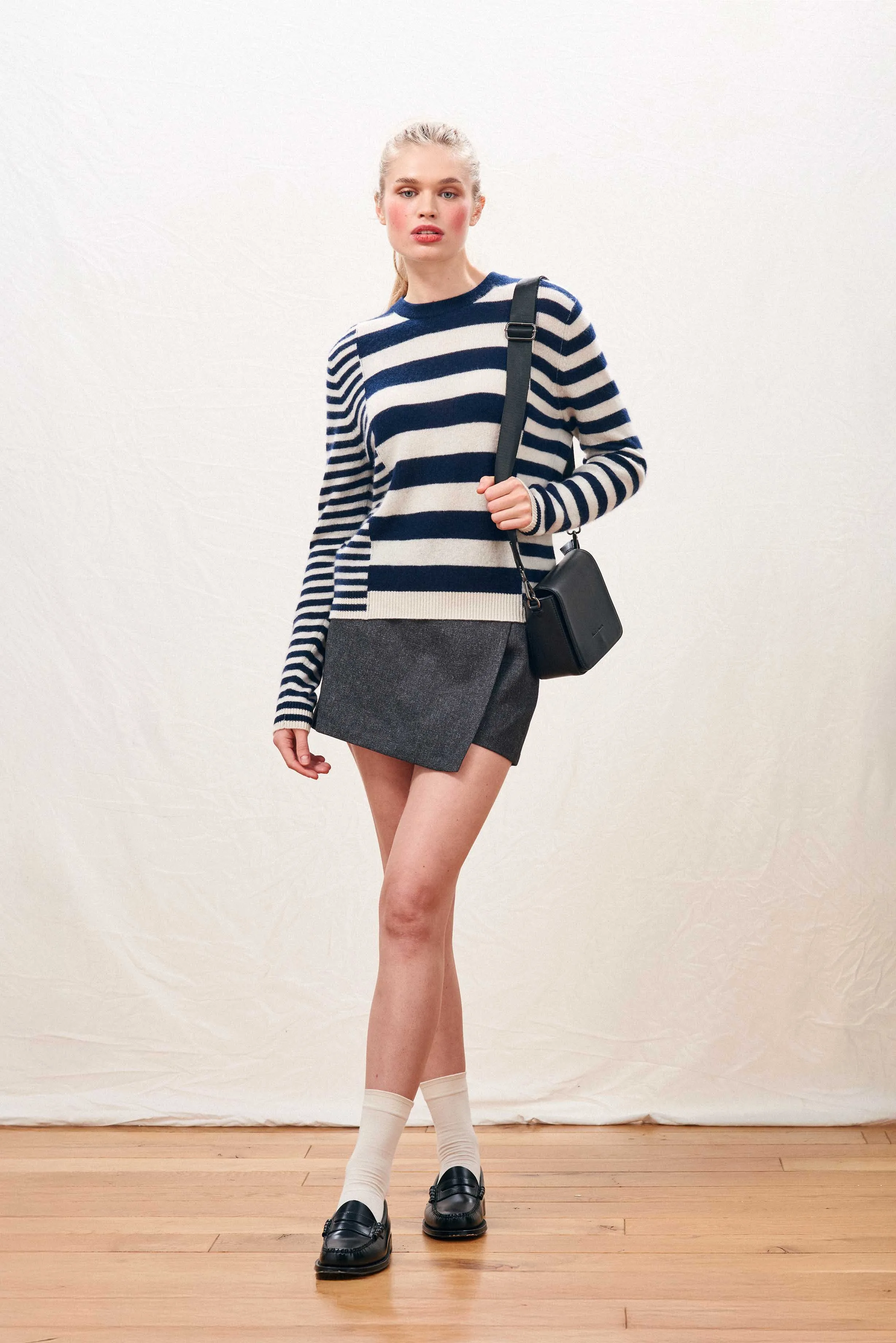 Cashmere Cut Up Stripe Crew in Navy and Cream sold by Jumper 1234 product image thumbnail 3