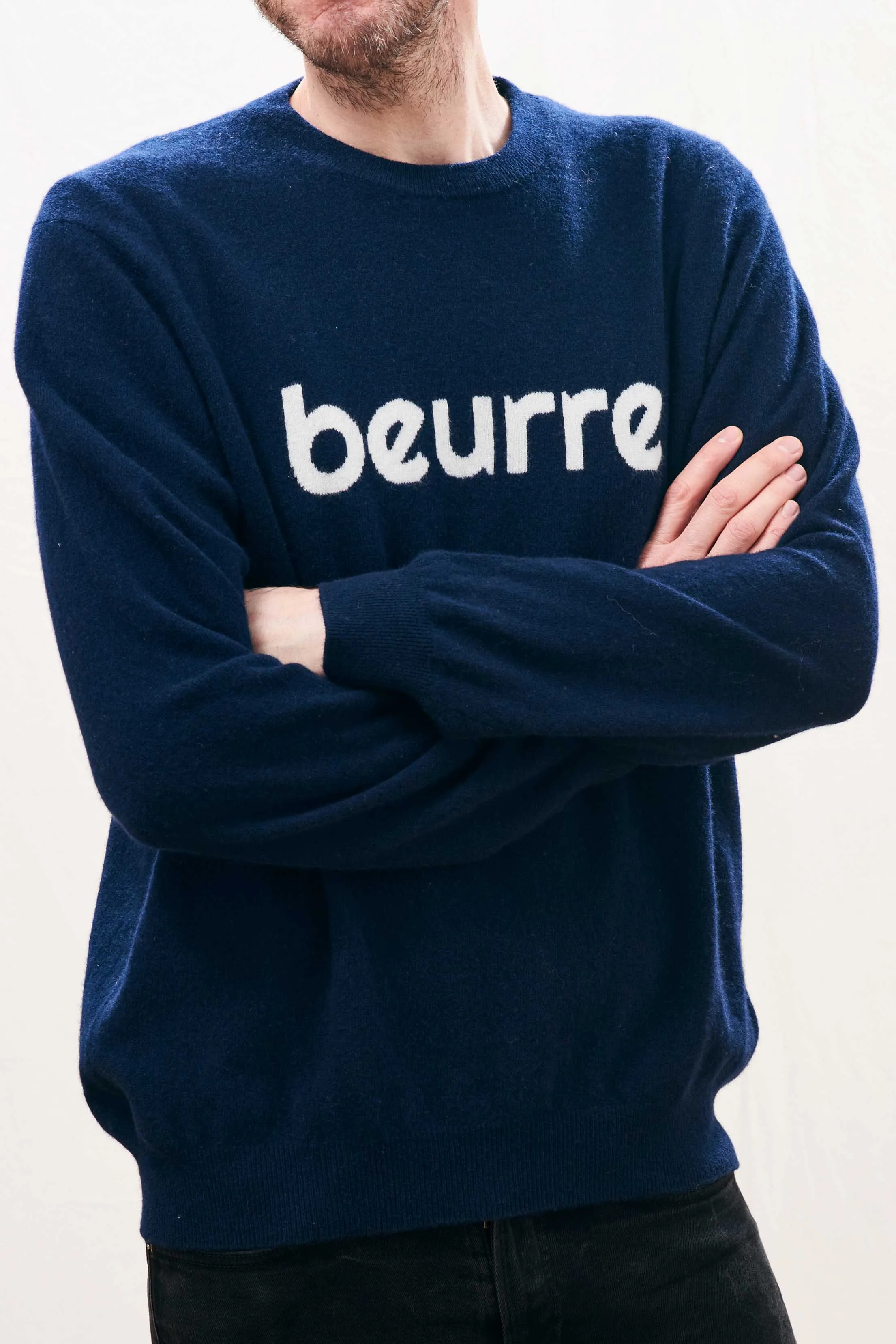 Merino Mens Beurre Crew in Navy and Cream sold by Jumper 1234 product image thumbnail 3