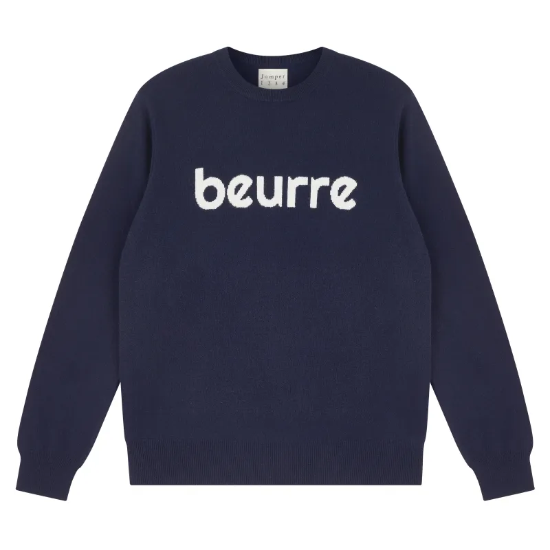 Merino Mens Beurre Crew in Navy and Cream sold by Jumper 1234