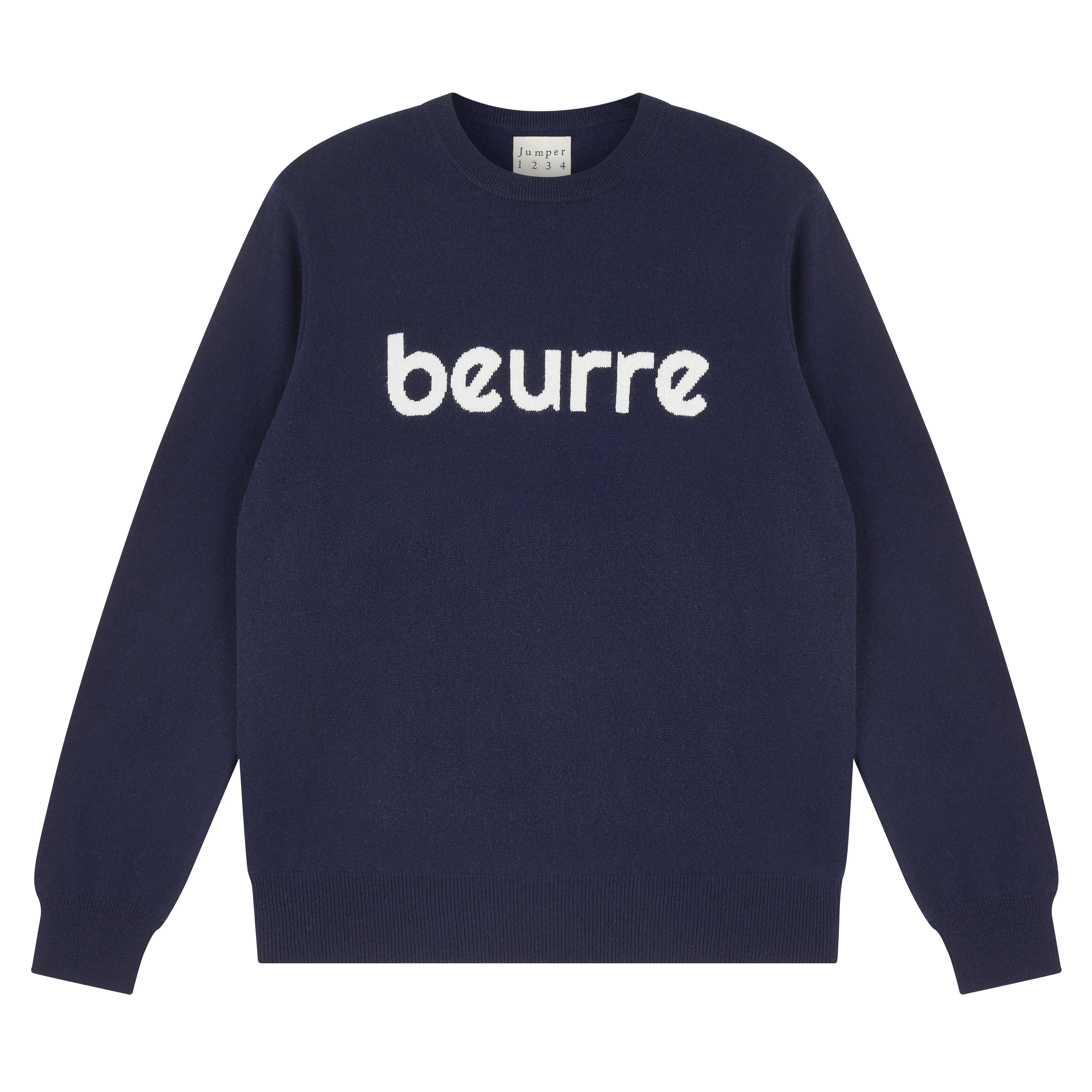 Merino Mens Beurre Crew in Navy and Cream sold by Jumper 1234