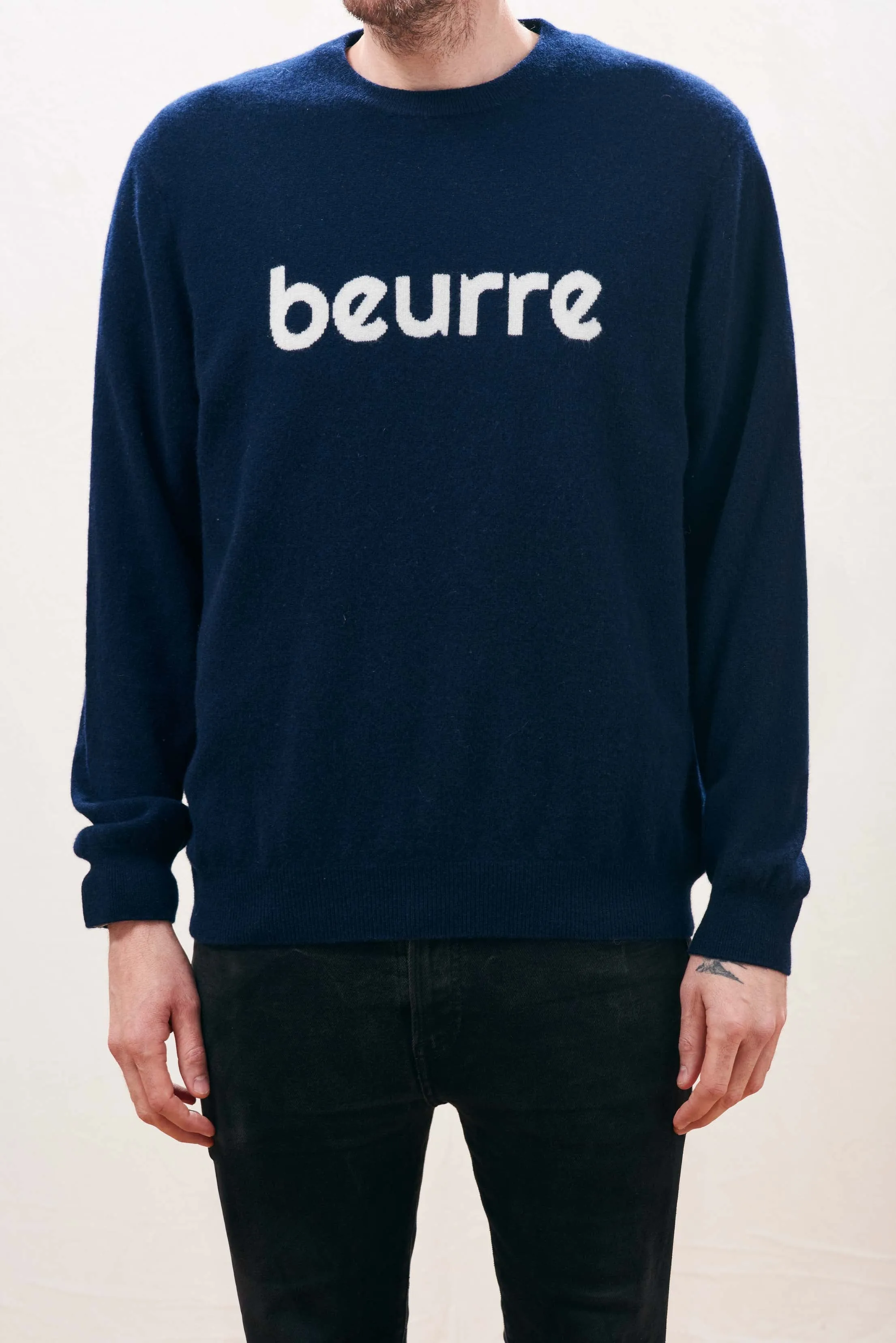 Merino Mens Beurre Crew in Navy and Cream sold by Jumper 1234 product image thumbnail 2