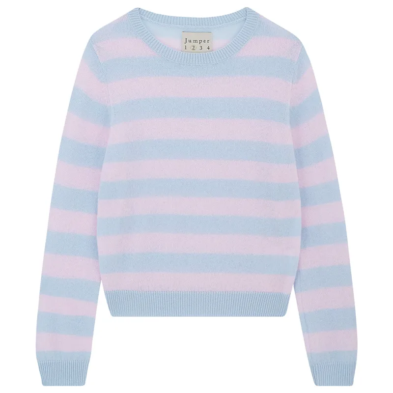 Cashmere Stripe Crew in Blue and Pink made by Jumper 1234
