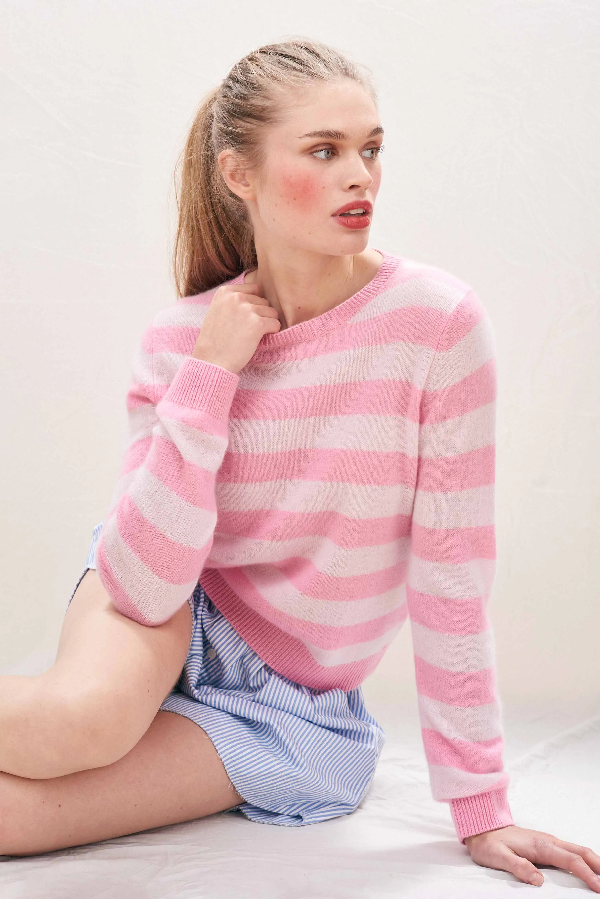 Cashmere Stripe Crew in Blue and Pink sold by Jumper 1234 product image thumbnail 3