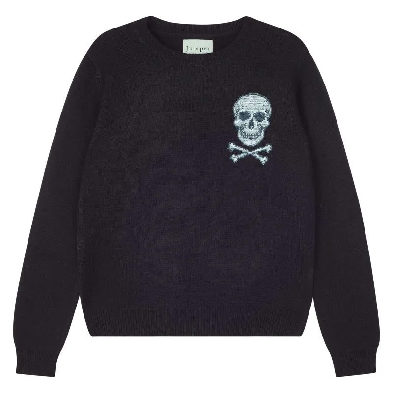 Cashmere Wool Skull Patch Crew in Black made by Jumper 1234