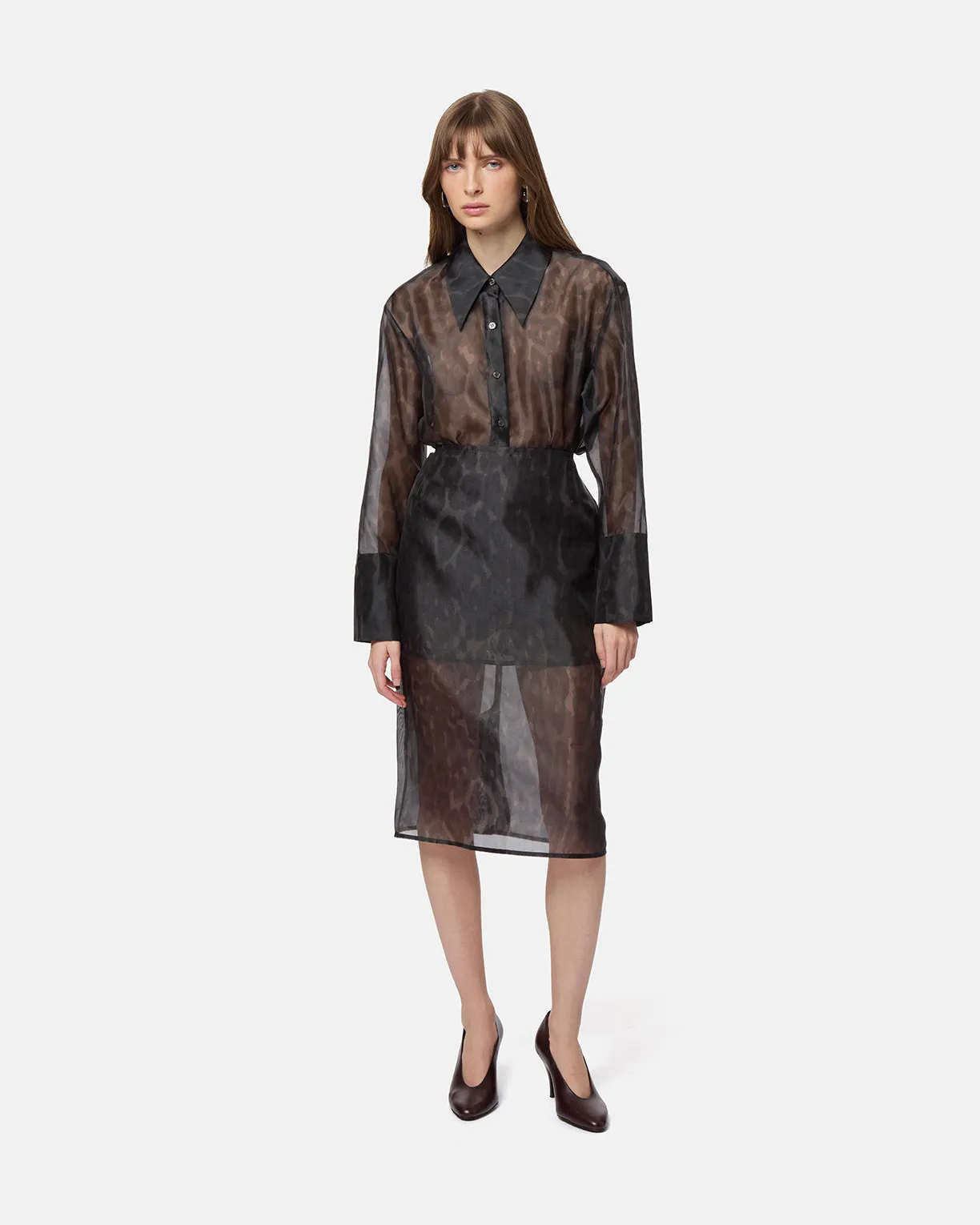 Tyra Organza Leopard Midi Skirt sold by Apparis