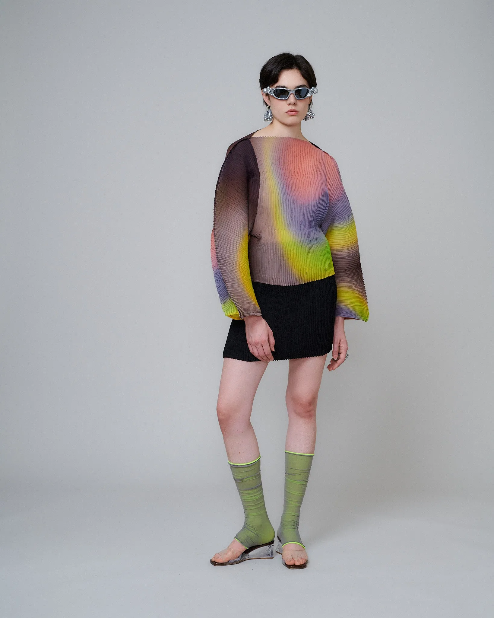 Rana Handpleated Top in Rainbow Rain sold by Julia Heuer