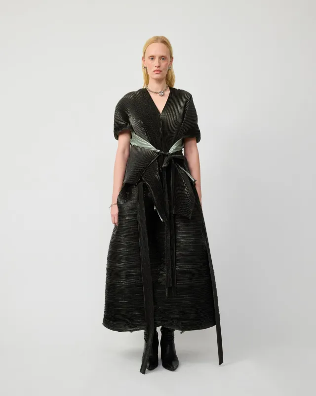 EDGAR PLEATED PONCHO IN MOSS METALLIC made by Julia Heuer