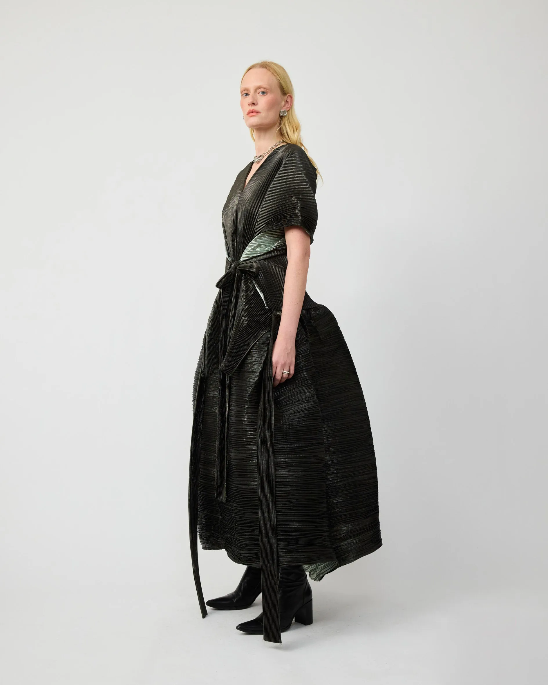 EDGAR PLEATED PONCHO IN MOSS METALLIC sold by Julia Heuer product image thumbnail 2