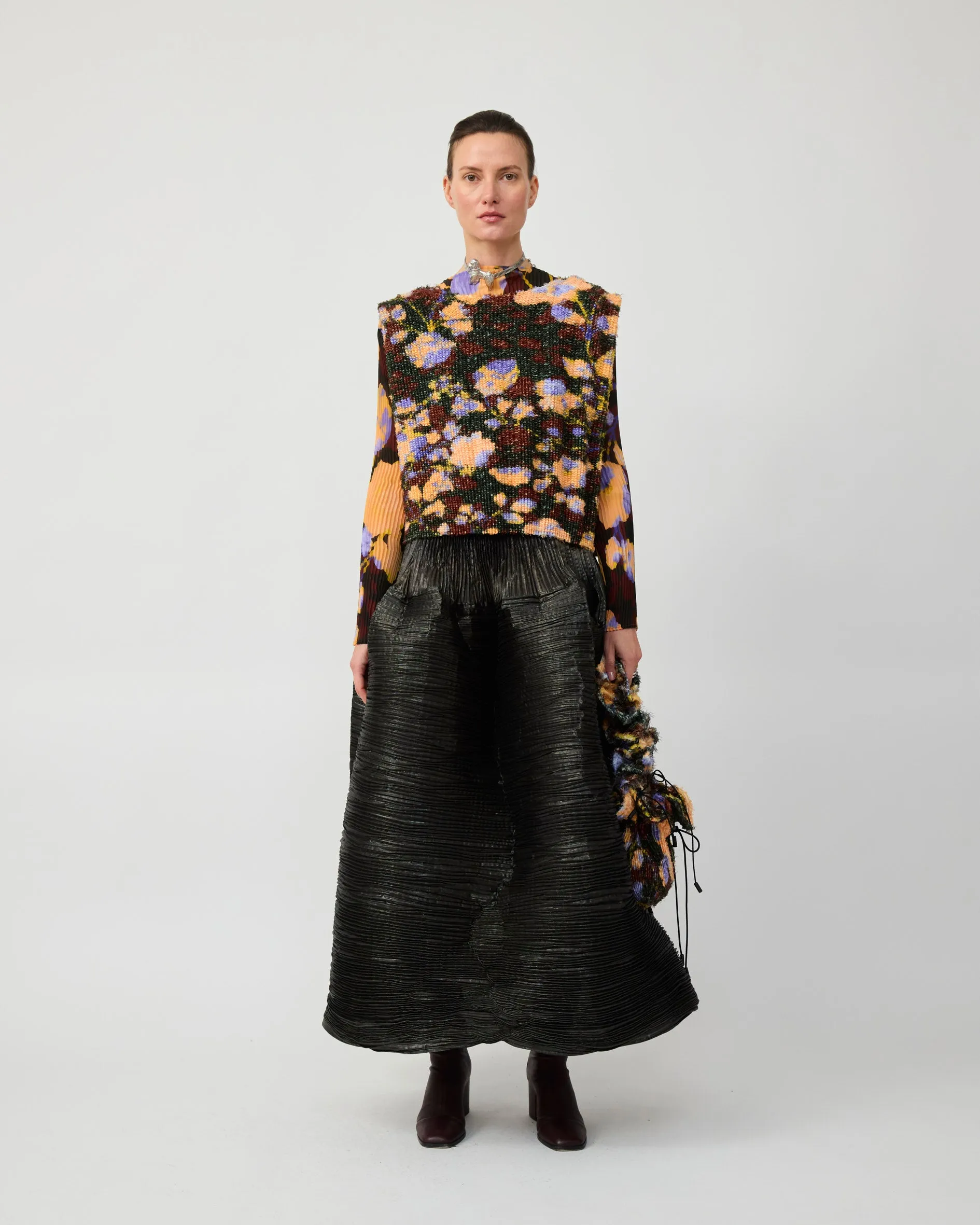 LUTZ CROSS PLEATED FURRY TOP IN AMBER INGRID sold by Julia Heuer