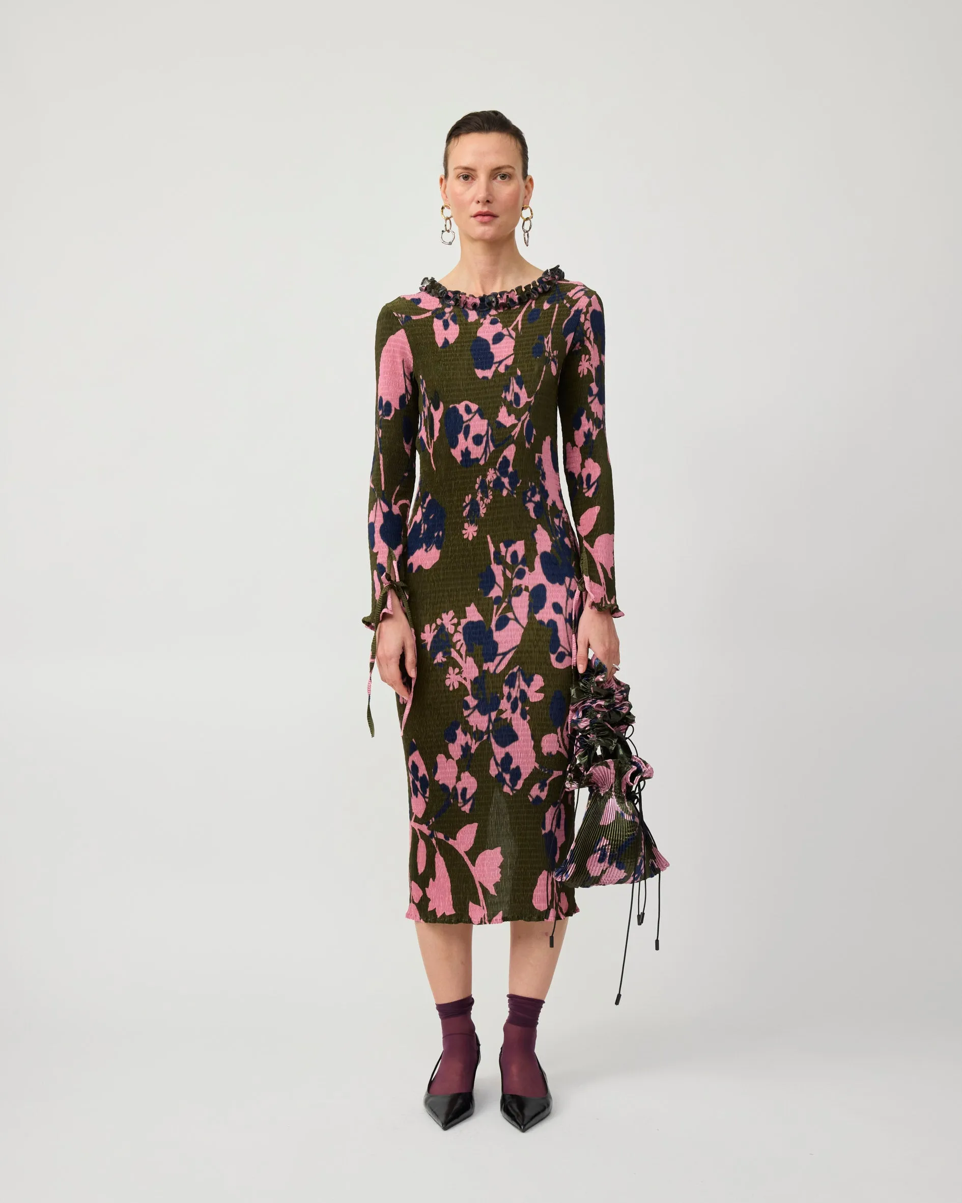 HUXLEY SMOCK PLEATED DRESS IN MOSS INGRID sold by Julia Heuer