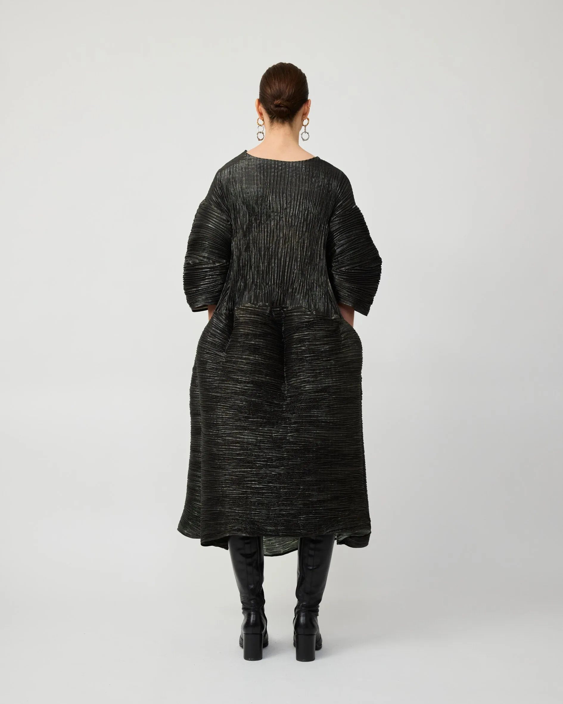 PAX HANDPLEATED DRESS IN MOSS METALLIC sold by Julia Heuer product image thumbnail 4