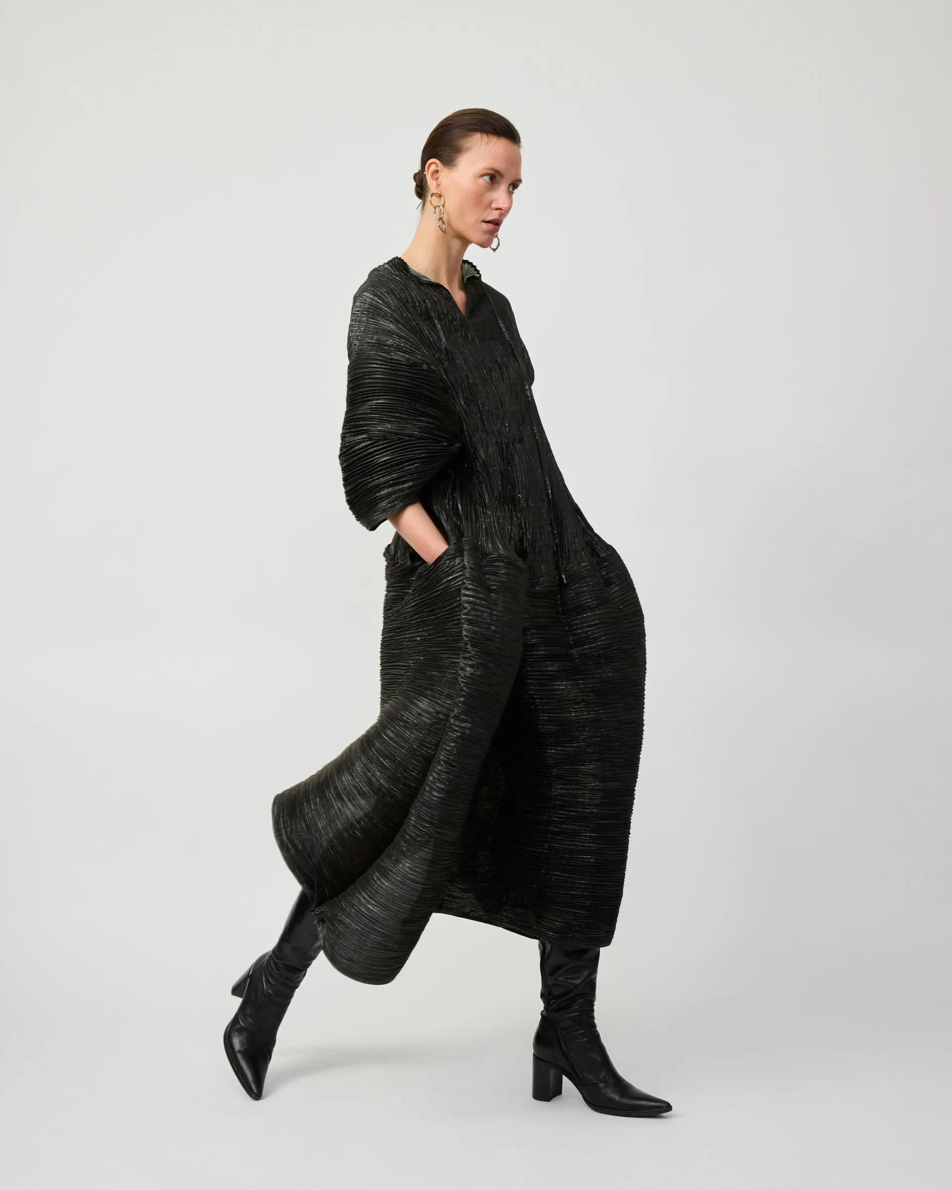 PAX HANDPLEATED DRESS IN MOSS METALLIC sold by Julia Heuer product image thumbnail 2