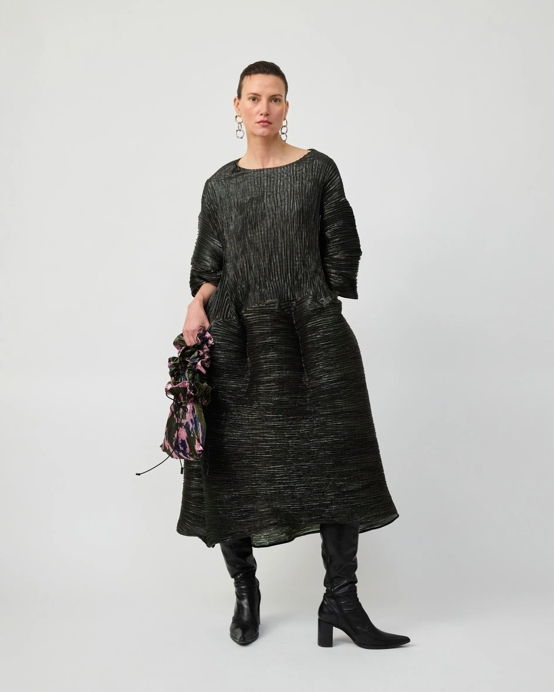 PAX HANDPLEATED DRESS IN MOSS METALLIC sold by Julia Heuer product image thumbnail 3