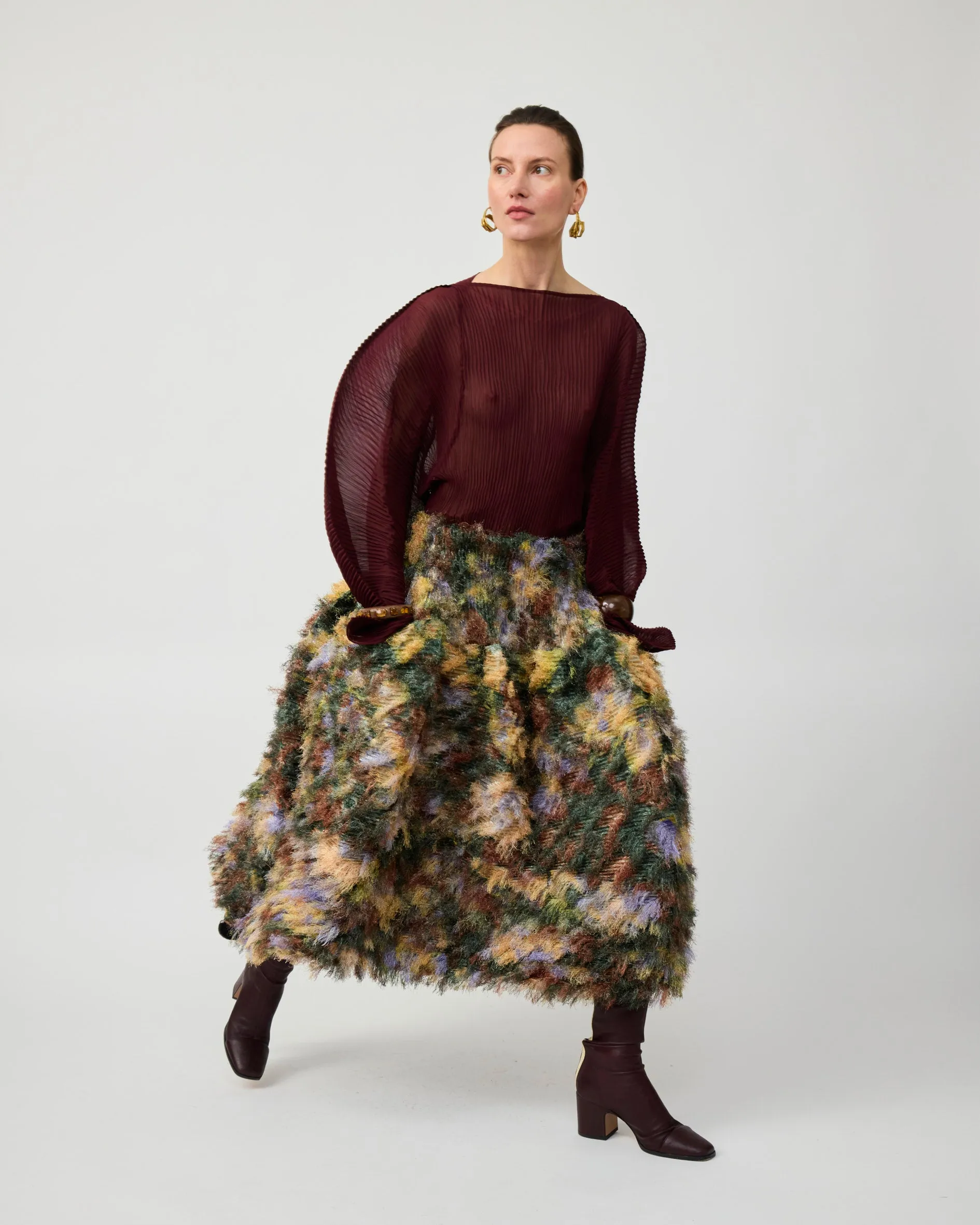 KENZA PLEATED FURRY SKIRT IN AMBER INGRID sold by Julia Heuer product image thumbnail 4