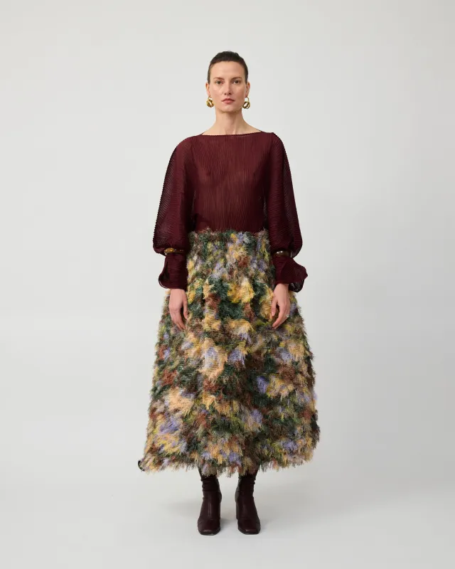 KENZA PLEATED FURRY SKIRT IN AMBER INGRID made by Julia Heuer