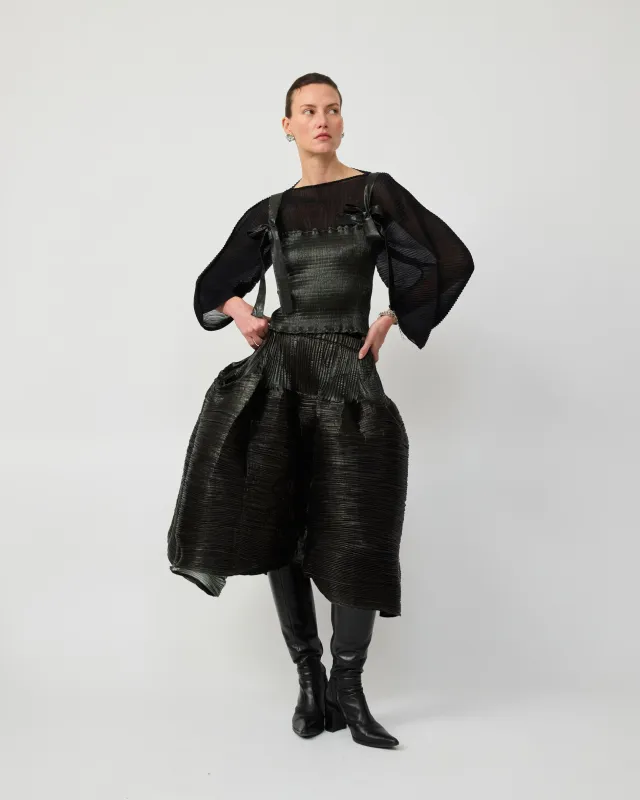 KENZA HANDPLEATED SKIRT IN MOSS METALLIC made by Julia Heuer