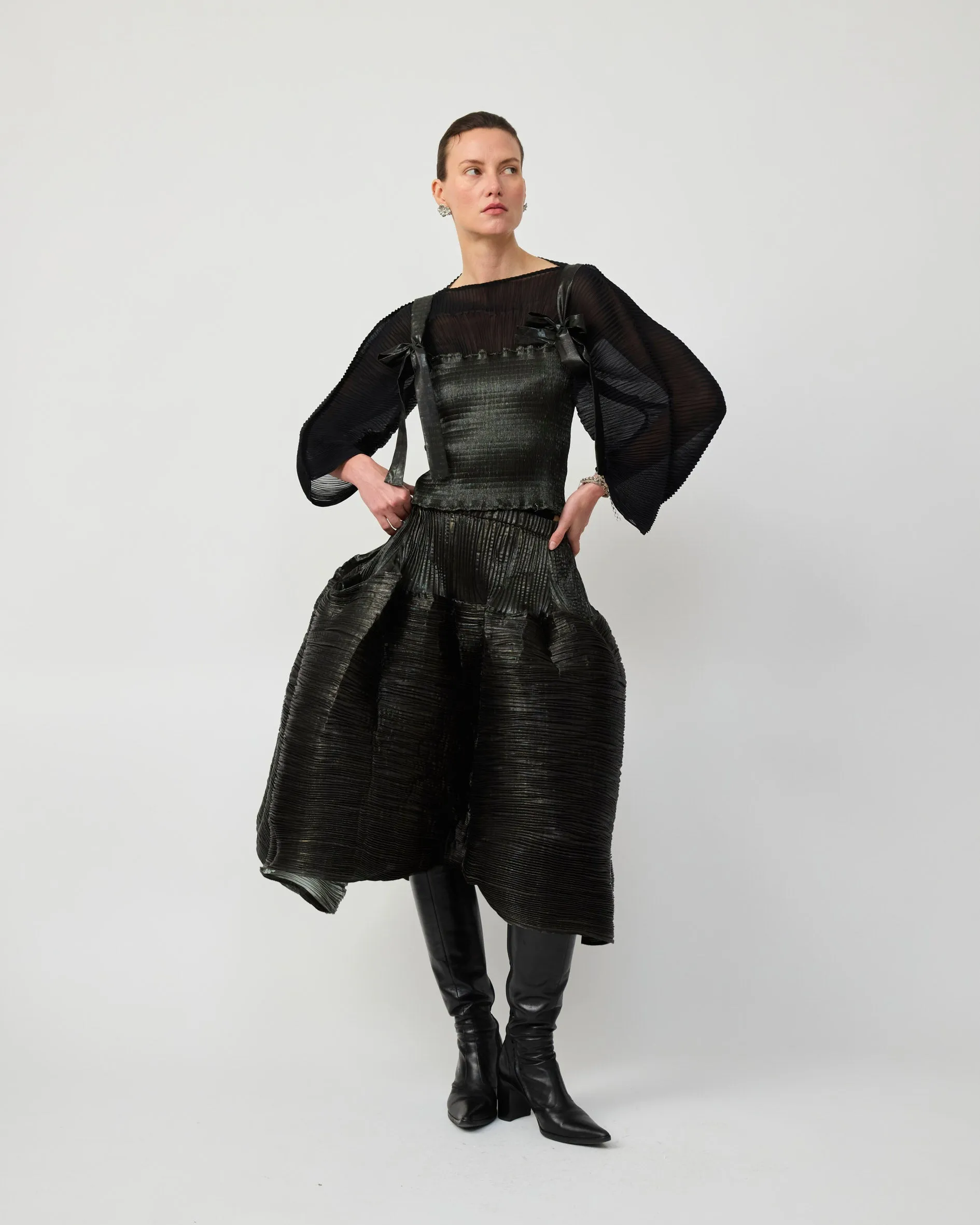 KENZA HANDPLEATED SKIRT IN MOSS METALLIC sold by Julia Heuer