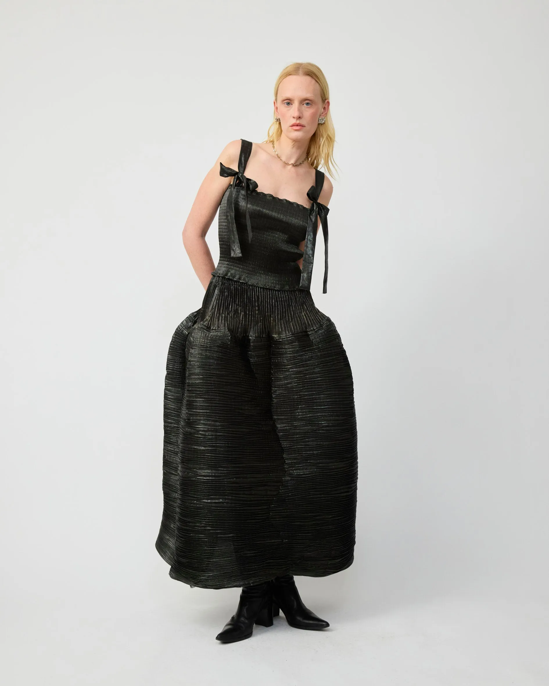 KENZA HANDPLEATED SKIRT IN MOSS METALLIC - COUTURE LENGTH sold by Julia Heuer product image thumbnail 4