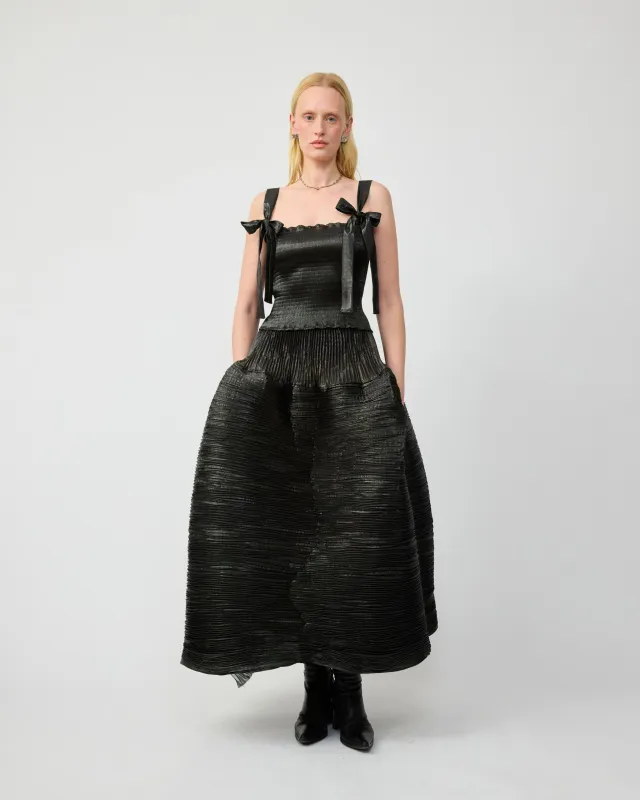 KENZA HANDPLEATED SKIRT IN MOSS METALLIC - COUTURE LENGTH made by Julia Heuer