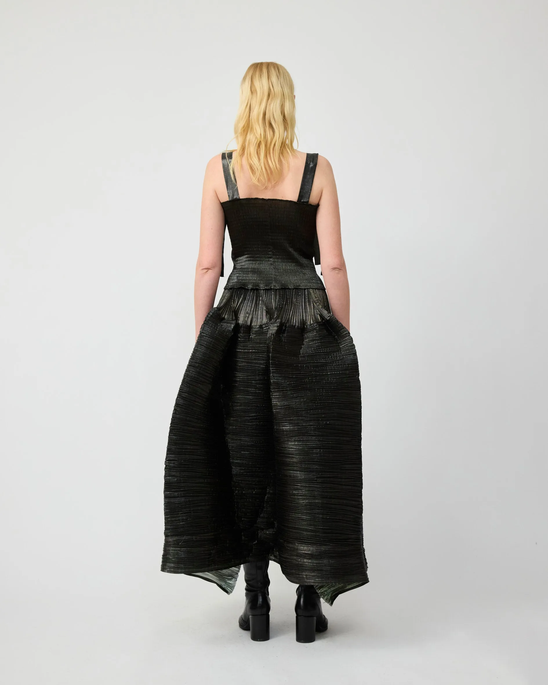JUNE SMOCK PLEATED TOP IN MOSS METALLIC sold by Julia Heuer product image thumbnail 4