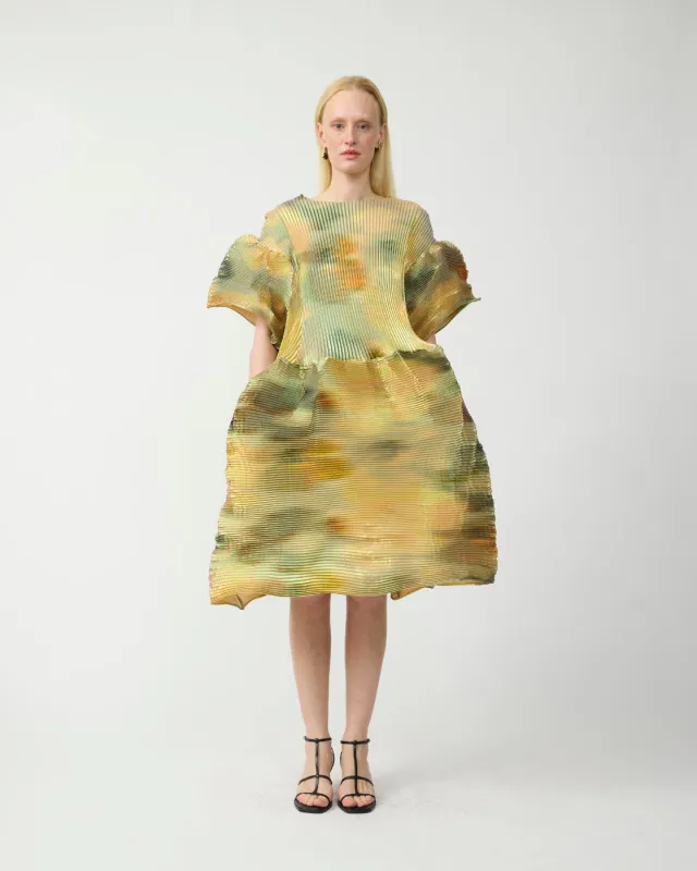 Thekla Pleated Dress in Iridescent Maris made by Julia Heuer