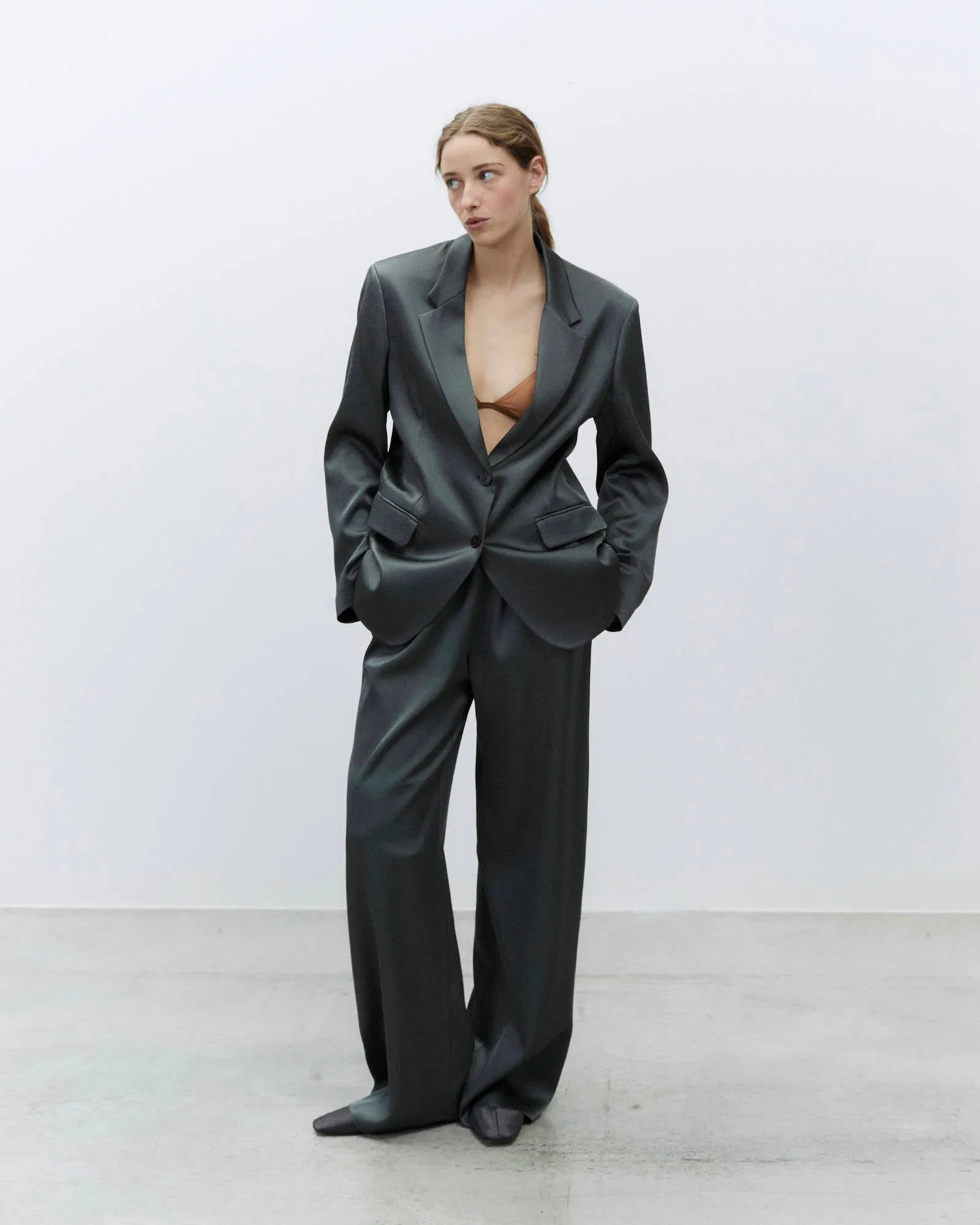 SINGLE-BREASTED SATIN BLAZER sold by ALYSI