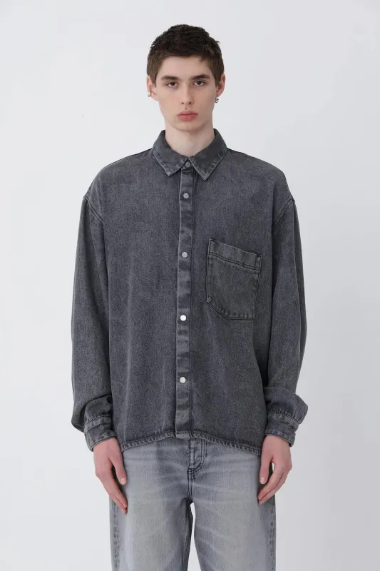 Maza Denim Shirt - Washed Grey sold by Won Hundred