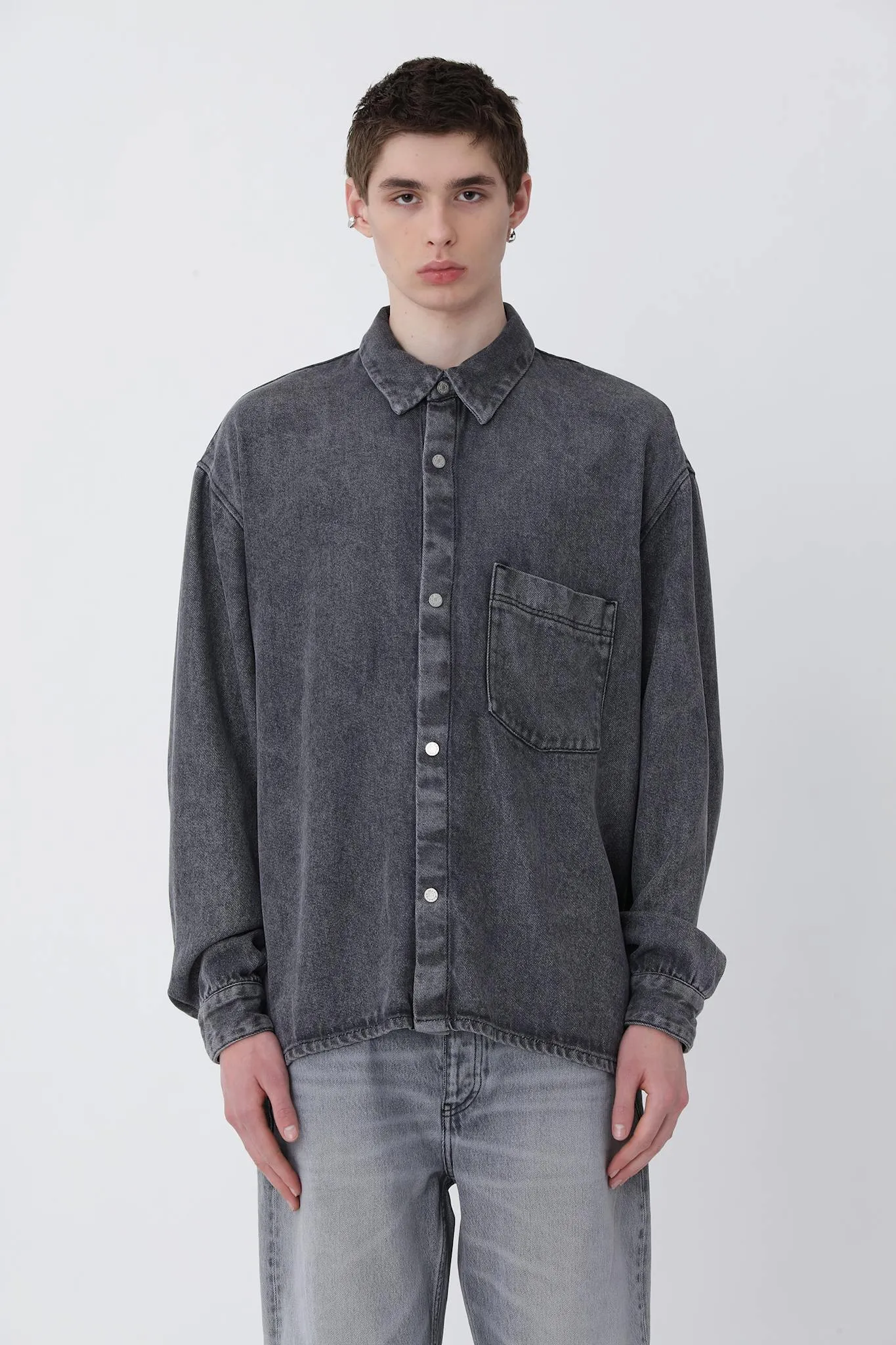 Maza Denim Shirt - Washed Grey sold by Won Hundred