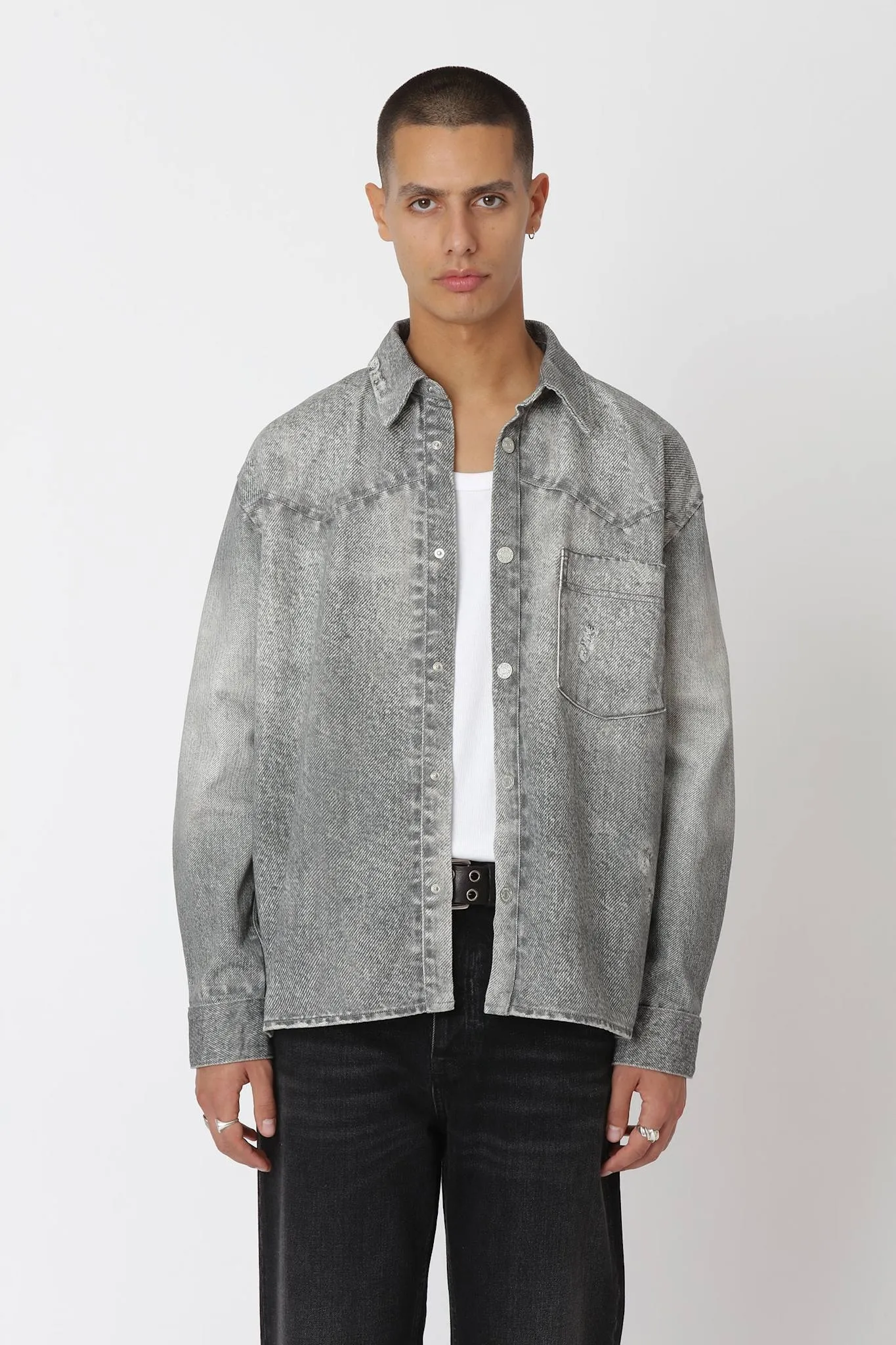 Zayne Printed Denim Shirt sold by Won Hundred